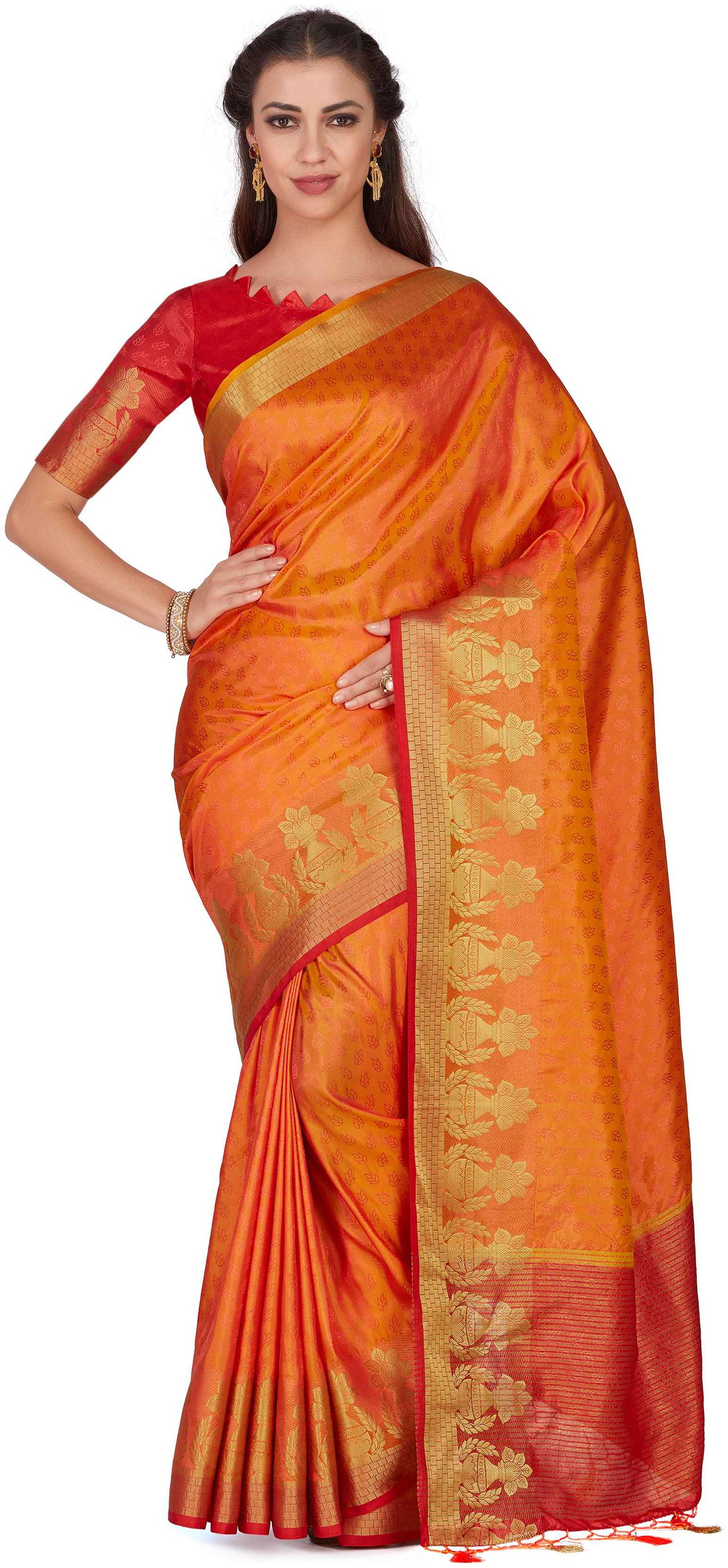 

Mimosa Yellow Woven Kanchipuram Silk Designer Saree With Blouse With blouse