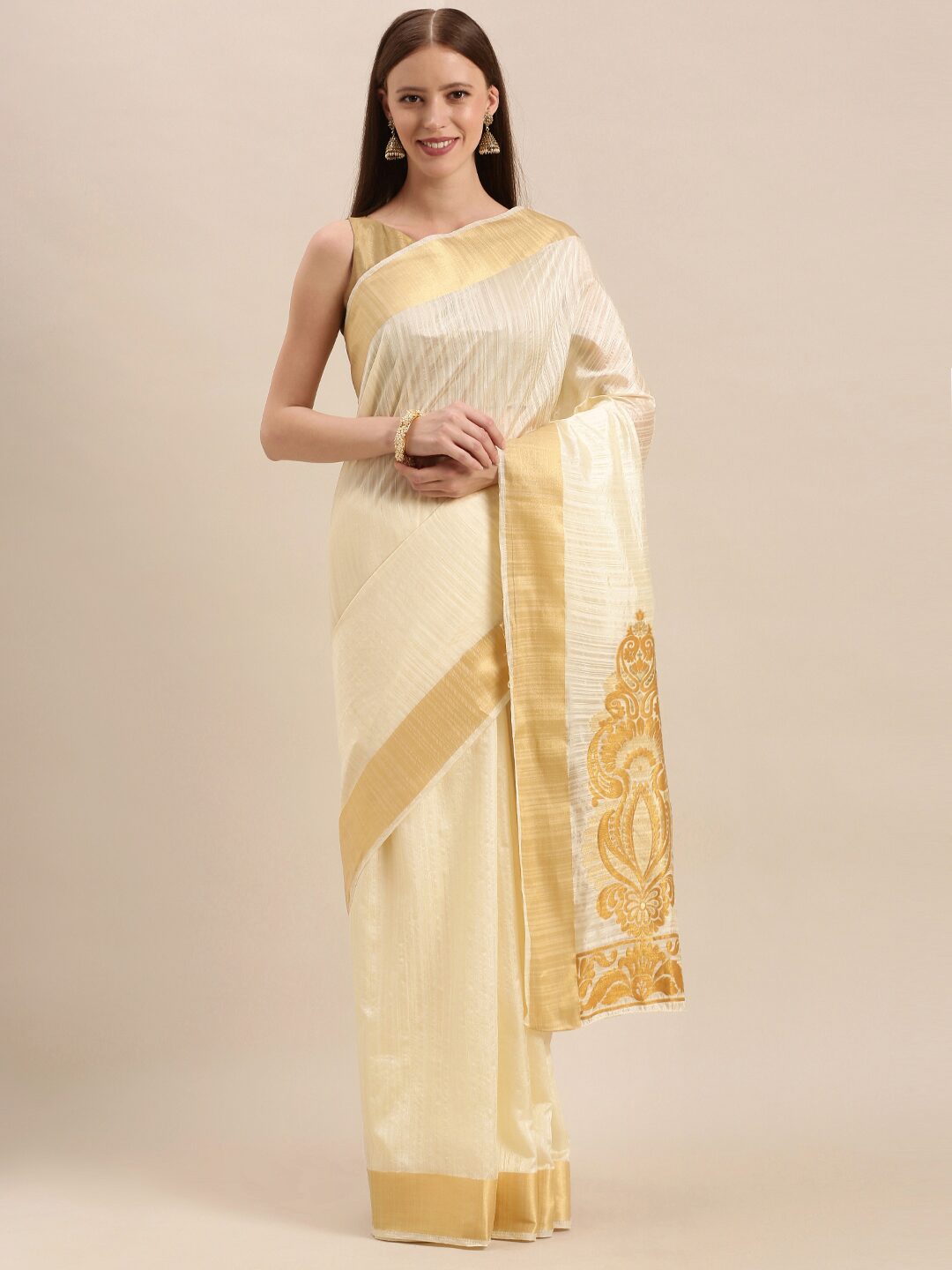 

Mimosa Artificial Silk Woven Cream Regular Saree For Women