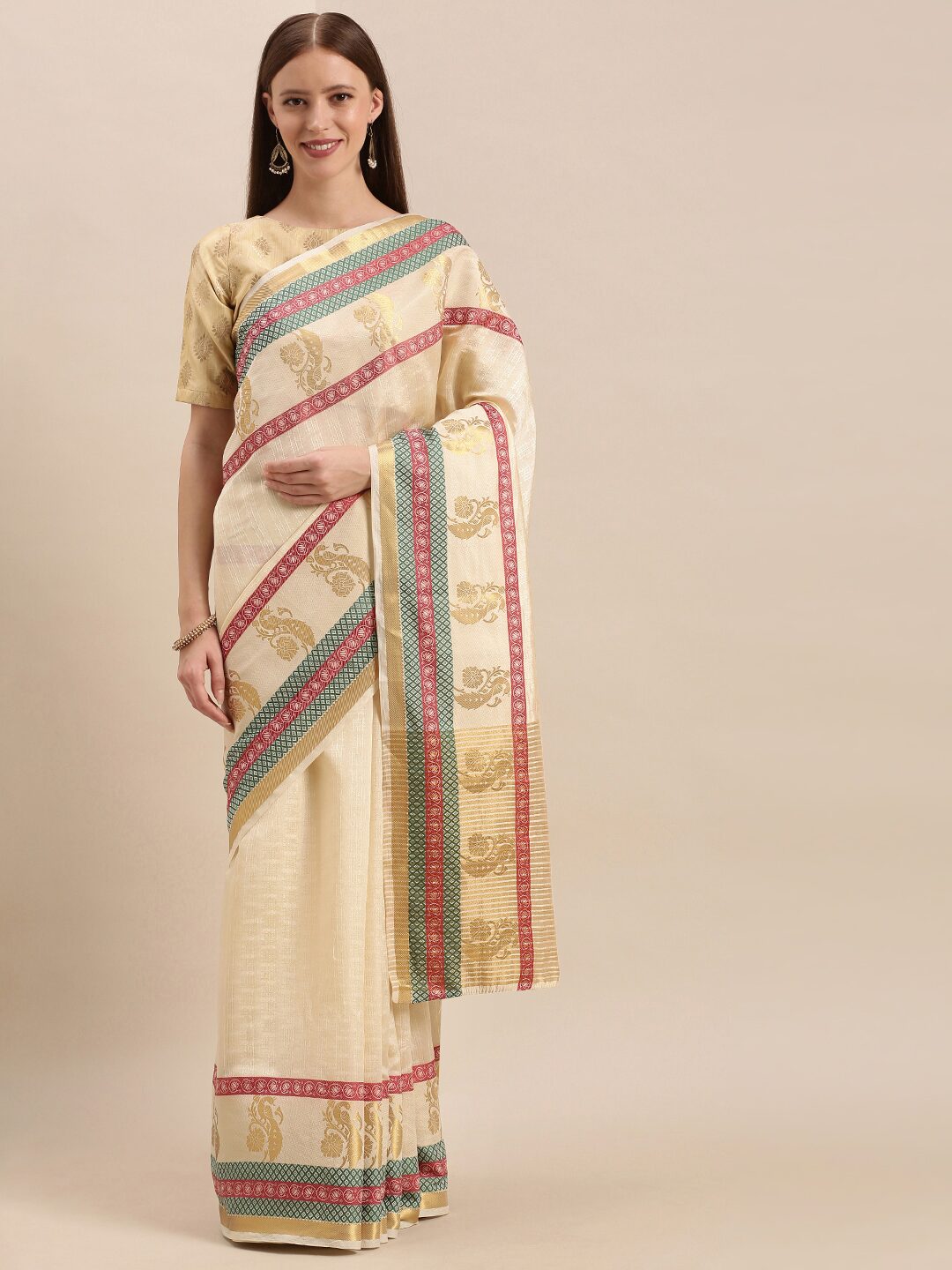 

Mimosa Artificial Silk Woven Cream Regular Saree For Women