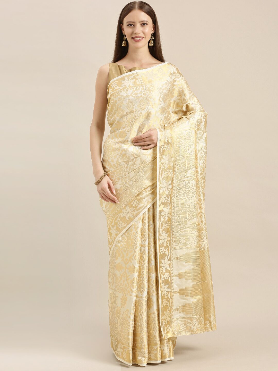 

Mimosa Artificial Silk Woven Cream Regular Saree For Women