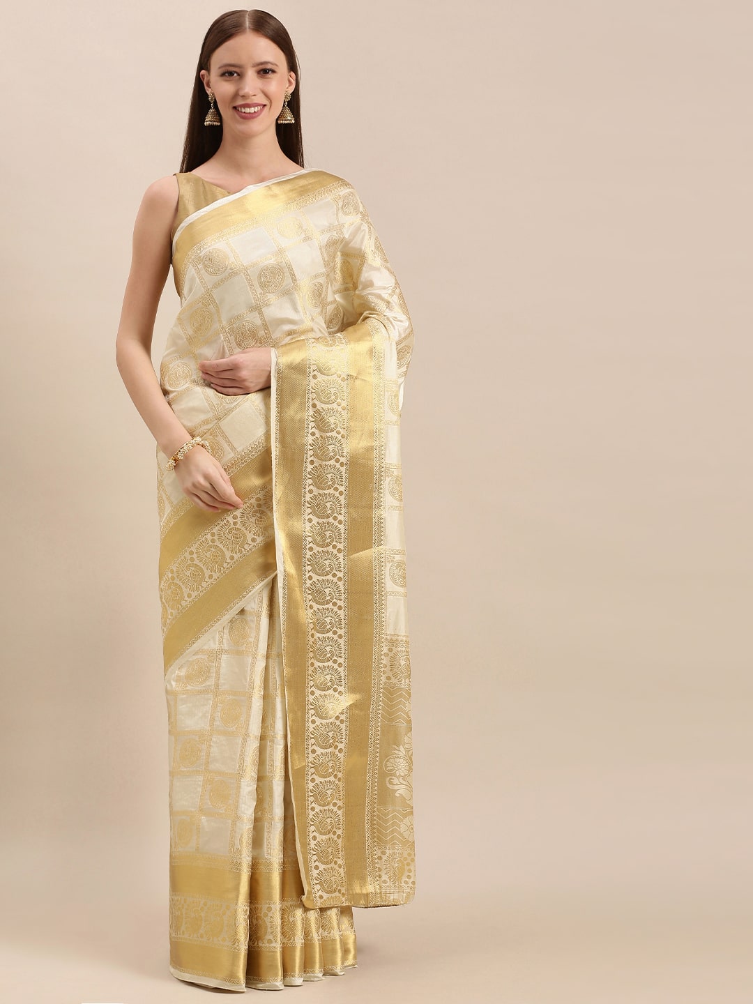 

Mimosa Artificial Silk Woven Cream Regular Saree For Women