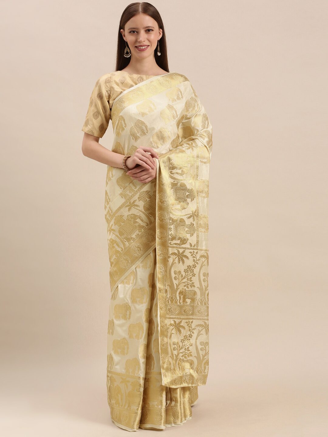 

Mimosa Artificial Silk Woven Cream Regular Saree For Women