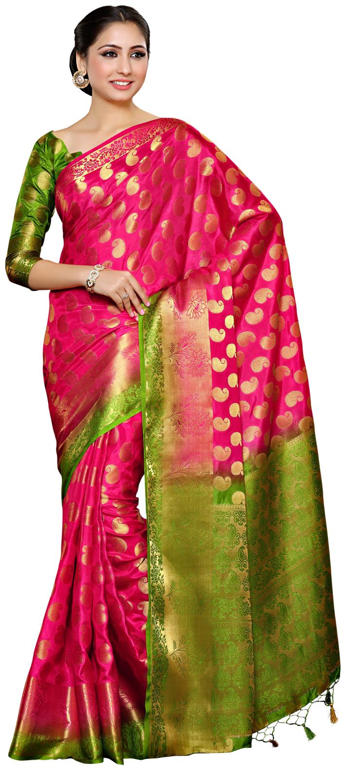 

Mimosa By Kupinda Art Silk Saree Kanjivaram Style Color Olive (4025-228-2D-STRW-OLV)