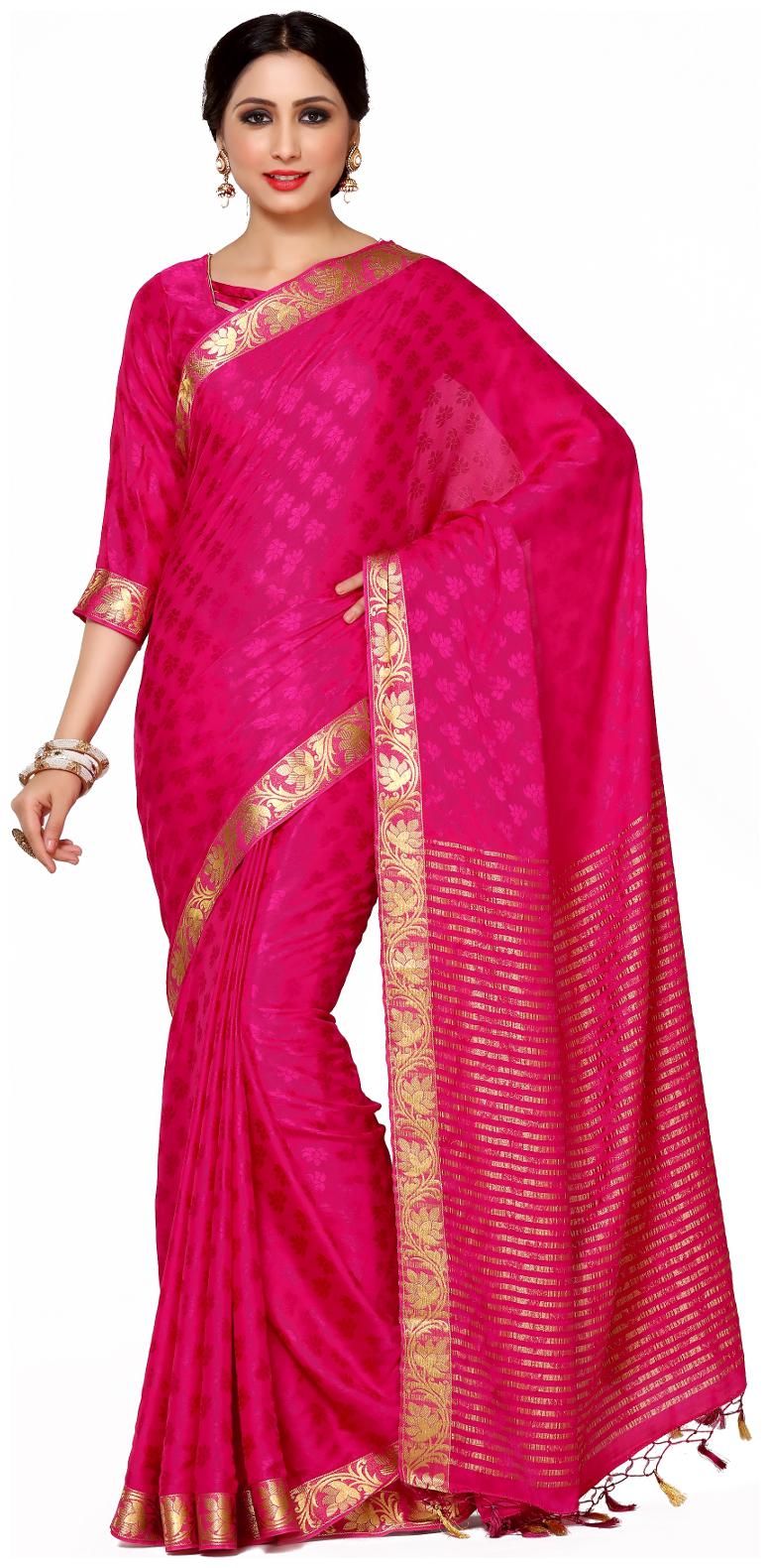 

Mimosa Pink Solid Universal Regular Saree With blouse