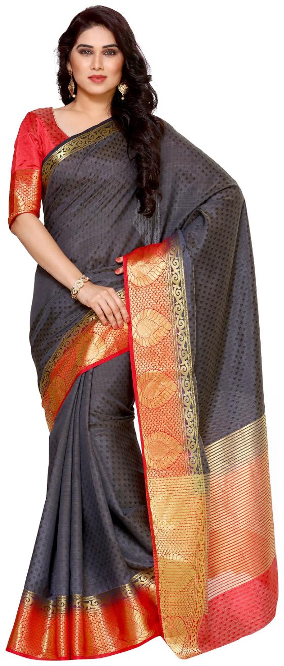 

Mimosa By Kupinda Women s Tussar Silk Saree Kanjivaram Style (Latest Designer Sarees Party wear sarees New collection sarees) (4125-188-2D-BLK-RD) Color Charcoal