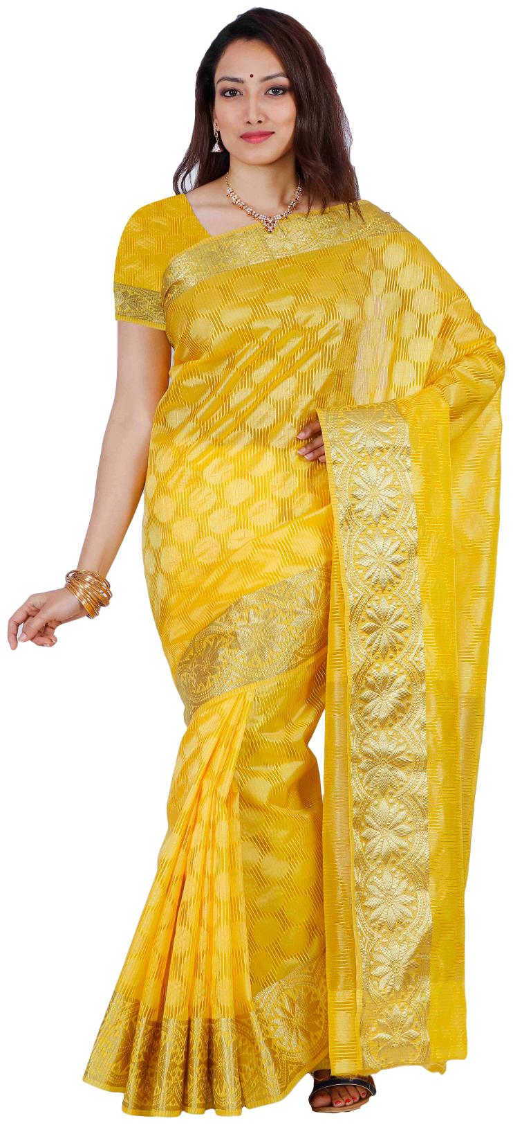 

Mimosa Gold Solid Universal Regular Saree With blouse