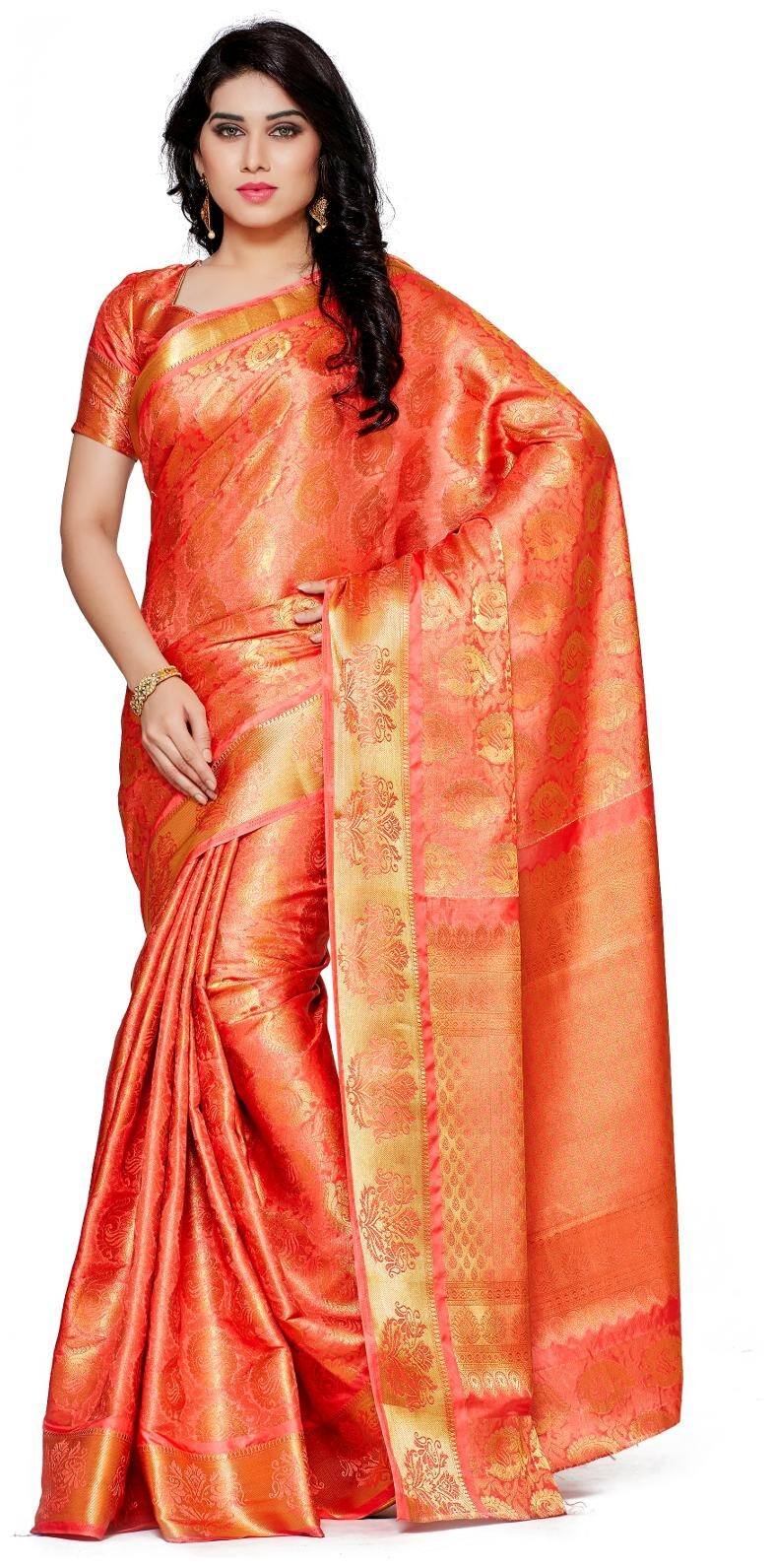 

Mimosa Orange Solid Universal Designer Saree With Blouse With blouse