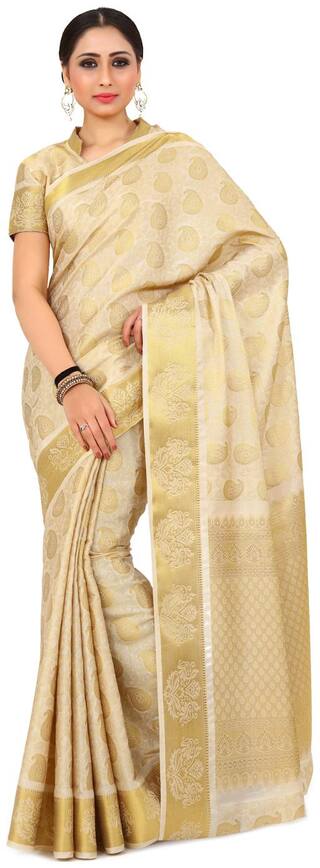 Mimosa By Kupinda Women's Art Silk saree Kanjivaram Style Color : Off white (4167-256-SD-OFFWHT)