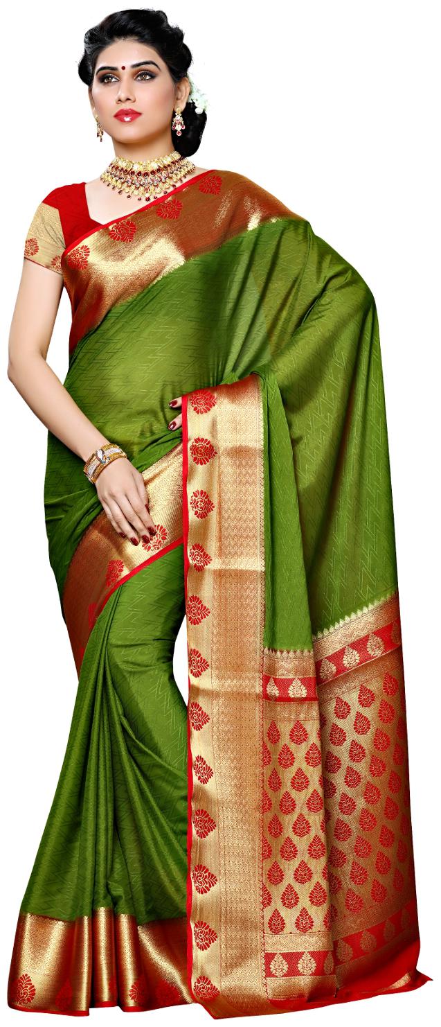 

Mimosa Green Solid Universal Regular Saree With Blouse With blouse