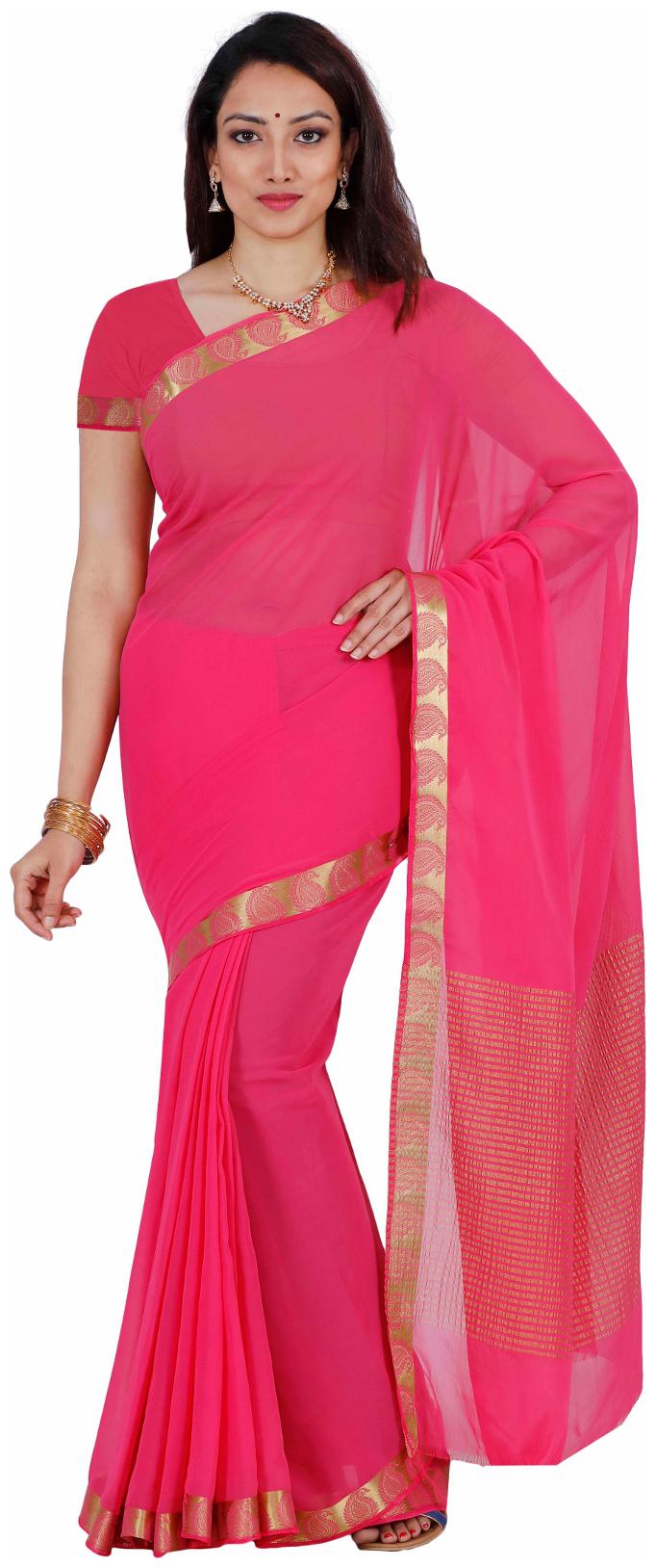 

Mimosa Pink Woven Banarasi Regular Saree With Blouse With blouse