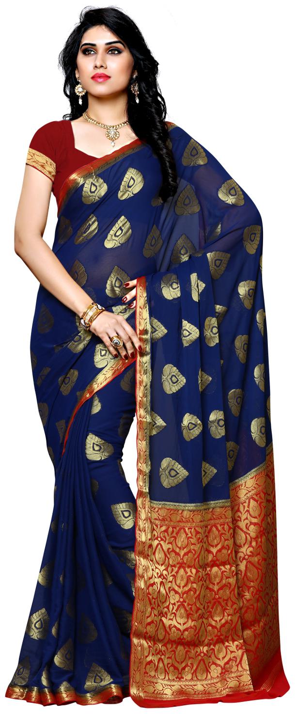 

Mimosa Blue Woven Kanchipuram Silk Designer Saree With Blouse With blouse