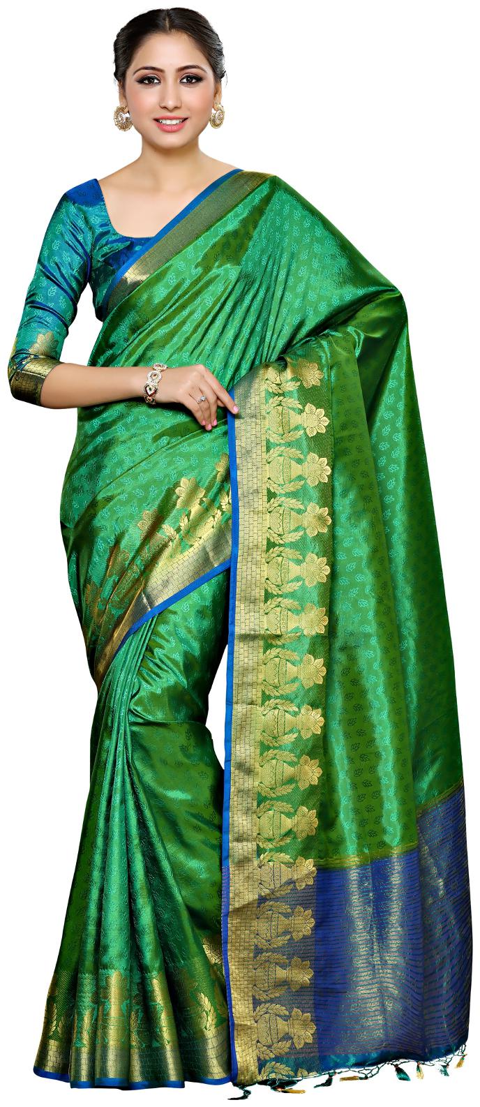 

Mimosa By Kupinda Art Silk Saree Kanjivaram Style Color Sapphire (4037-246-GR-2D-GRN-RBLU)