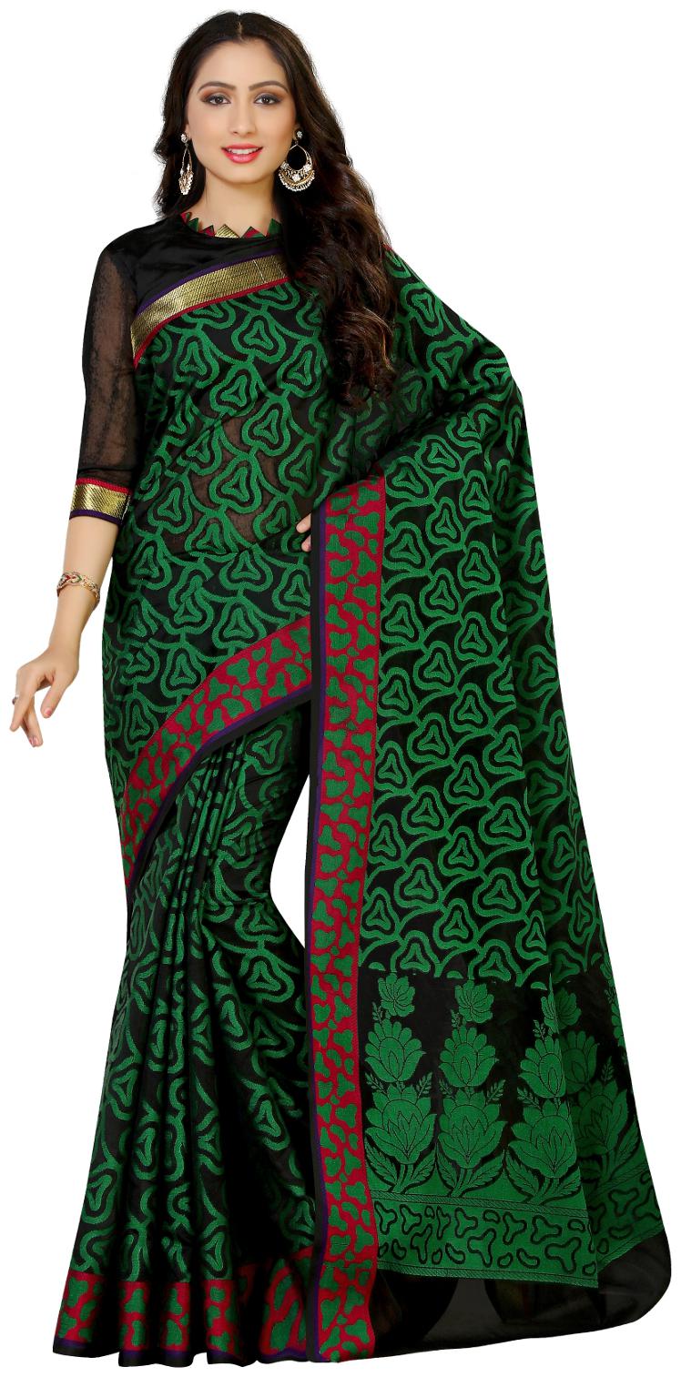 

Mimosa Green Solid Universal Regular Saree With Blouse With blouse
