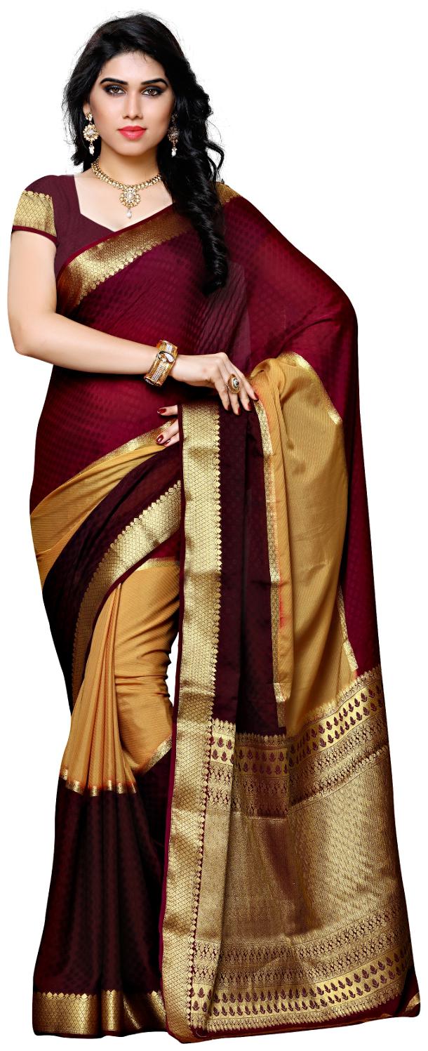 

Mimosa Maroon Solid Kanchipuram Silk Regular Saree With Blouse With blouse
