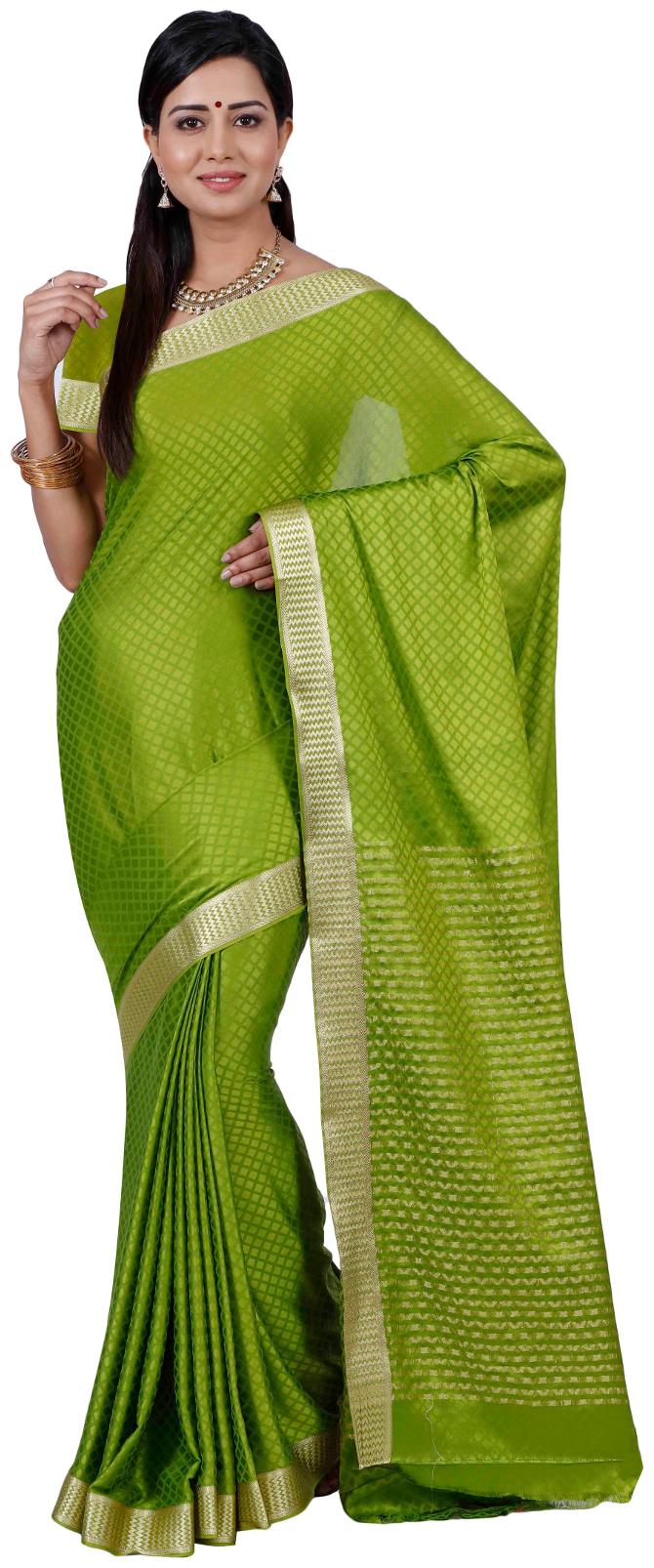 

Mimosa Green Solid Universal Regular Saree With Blouse With blouse