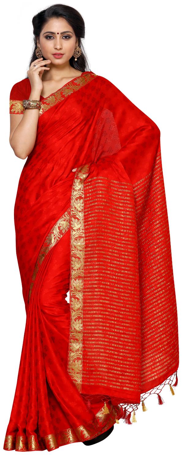 

Mimosa Red Solid Universal Regular Saree With blouse