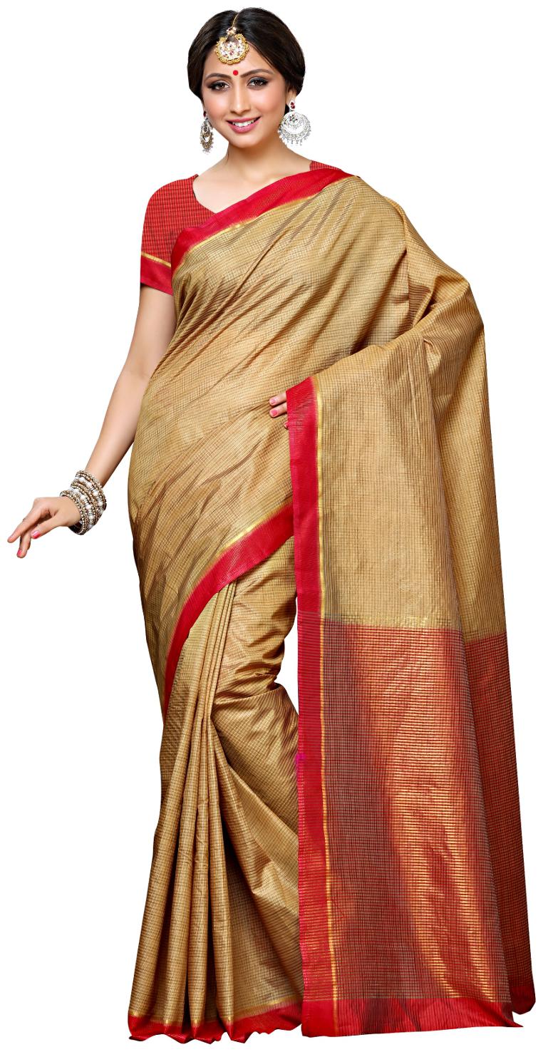 

Mimosa Brown Solid Kanchipuram Silk Regular Saree With Blouse With blouse