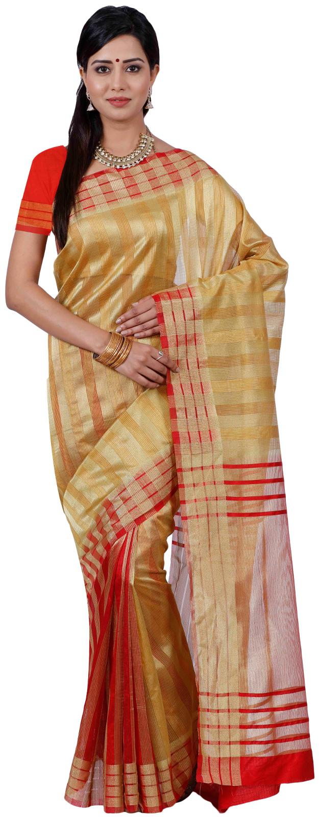 

Mimosa Cream Solid Universal Regular Saree With Blouse With blouse
