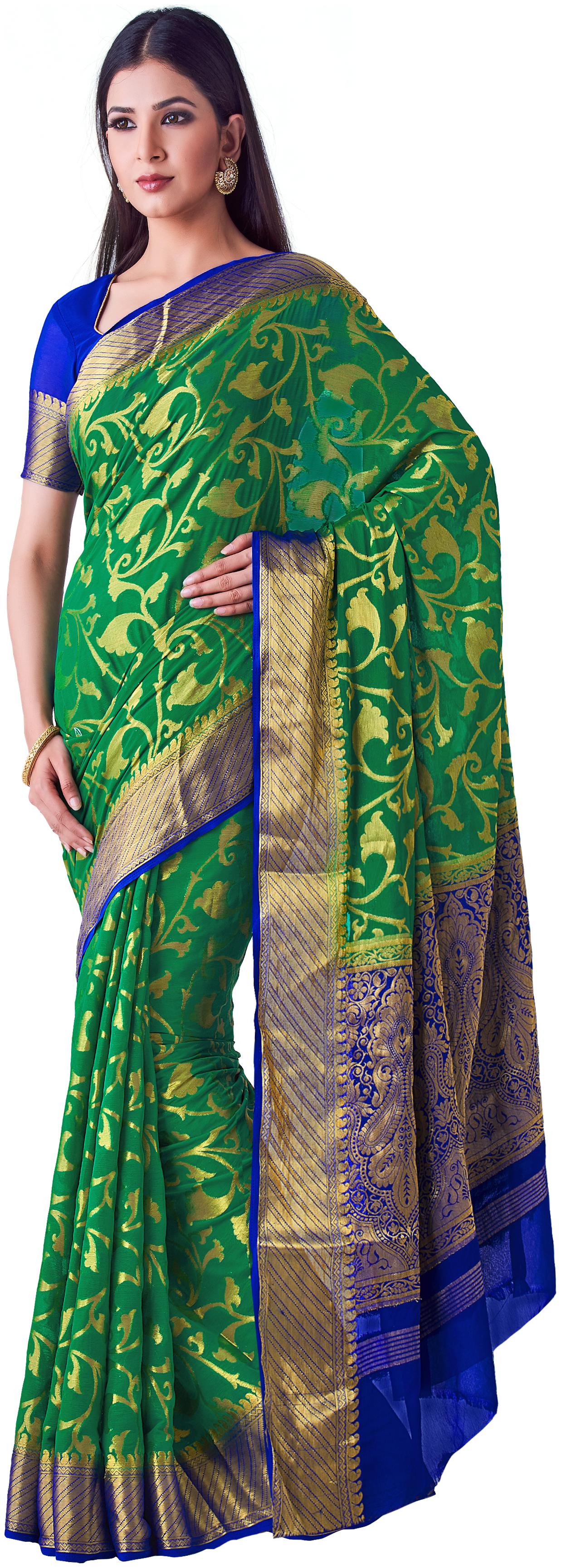 

Mimosa Chiffon Wedding Universal Saree Green