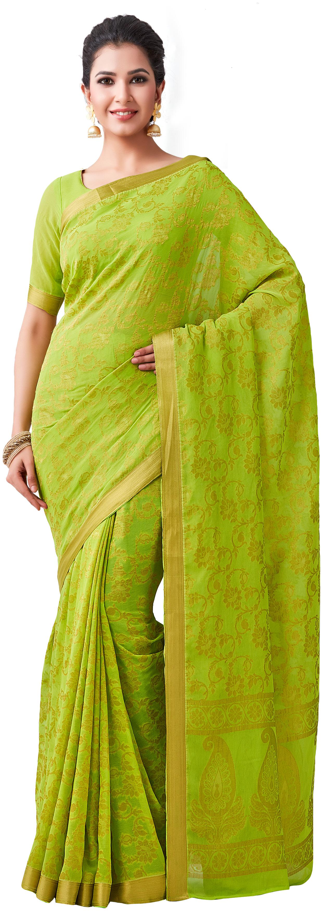 

Mimosa Green Woven Kanchipuram Silk Regular Saree With Blouse With blouse