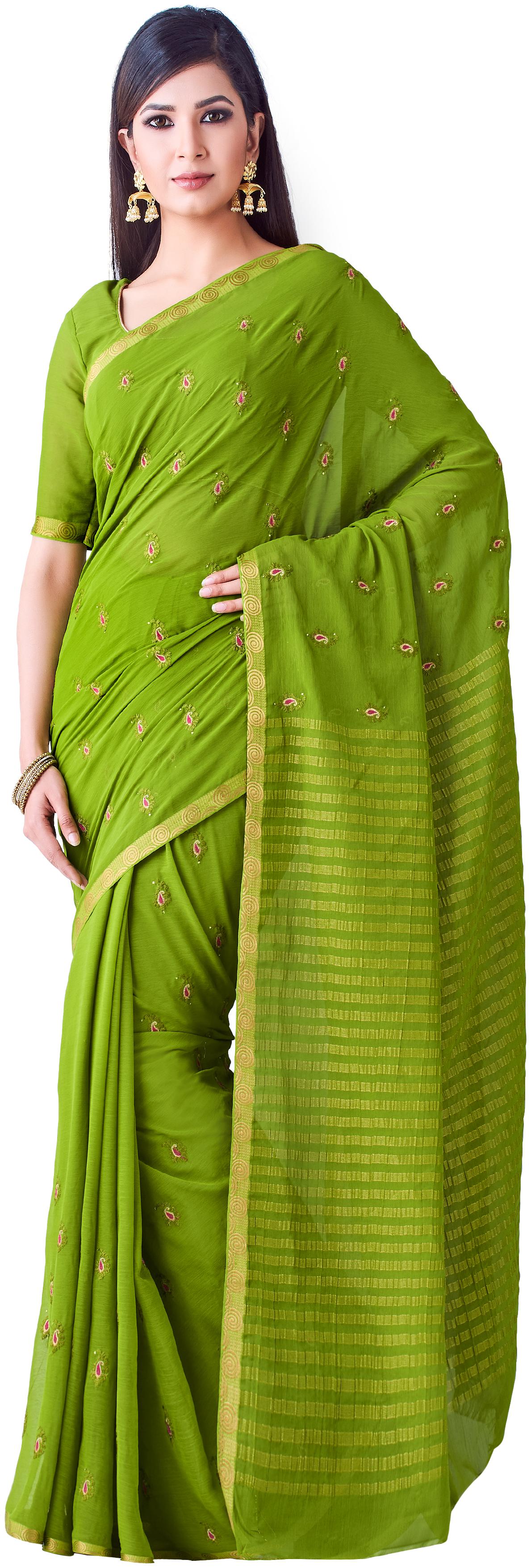 

Mimosa Chiffon Festive Universal Saree Green