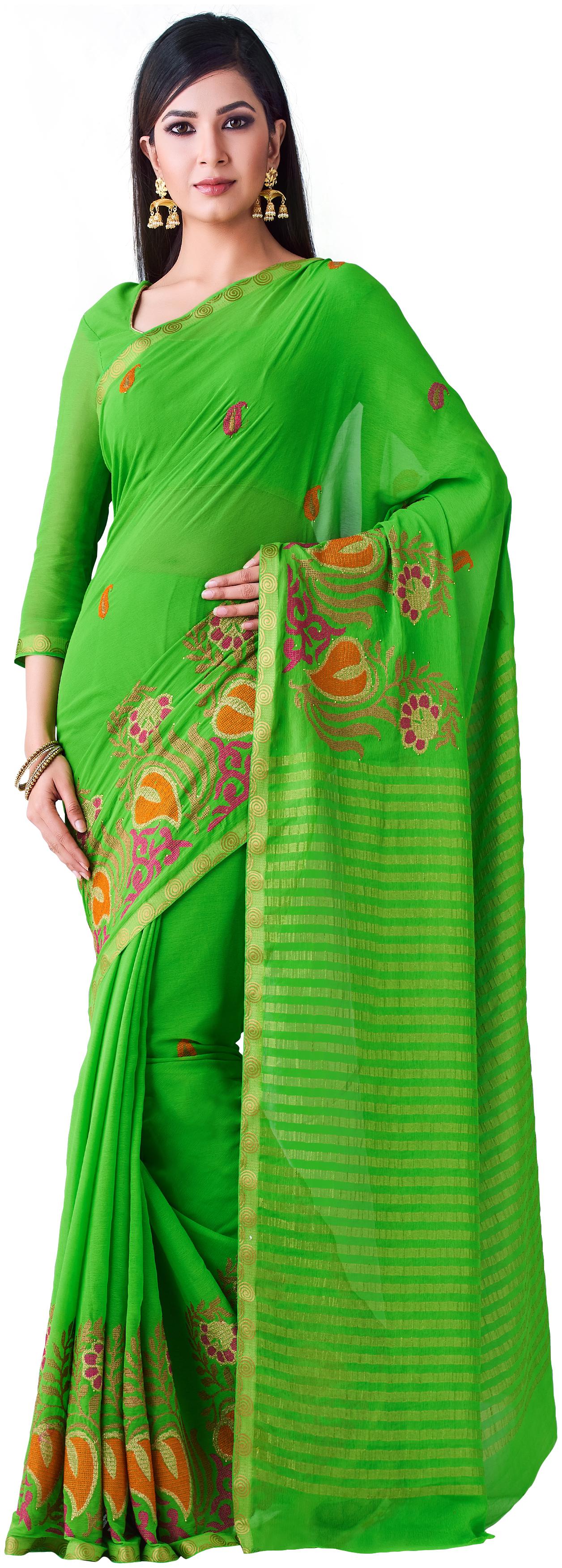 

Mimosa Green Embroidered Banarasi Regular Saree With Blouse With blouse