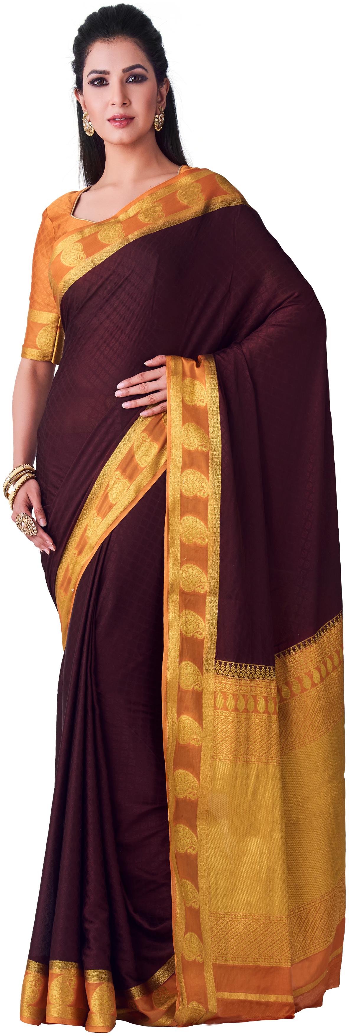 

MIMOSA Crepe Kanchipuram Silk Zari Work Sarees Brown Gold