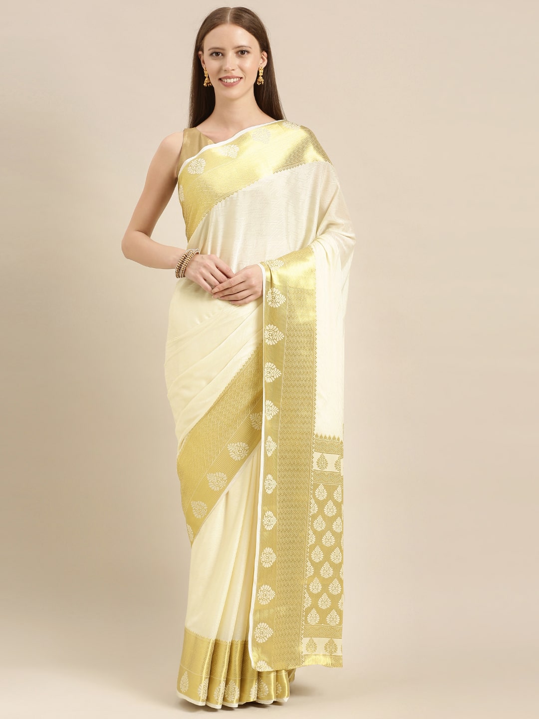 

Mimosa Crepe Woven Cream Regular Saree For Women