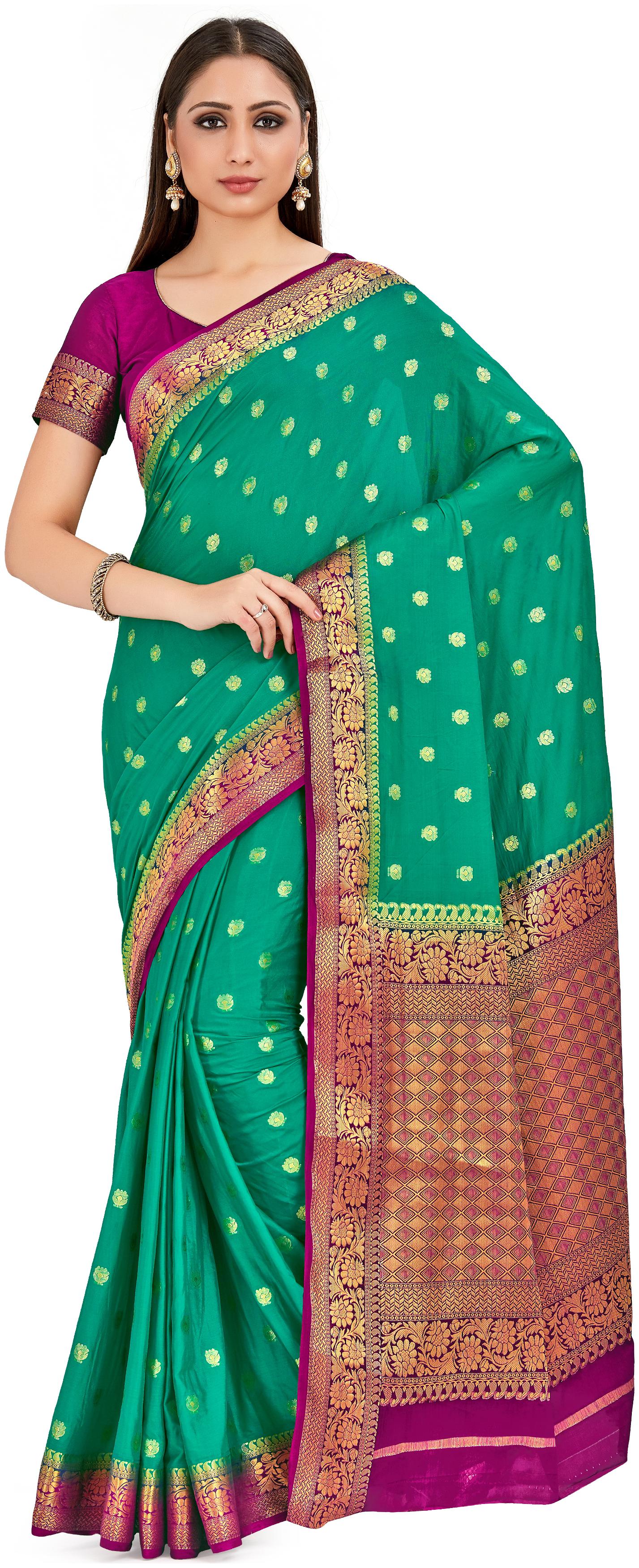 

Mimosa Crepe Festive Universal Saree With Blouse Green