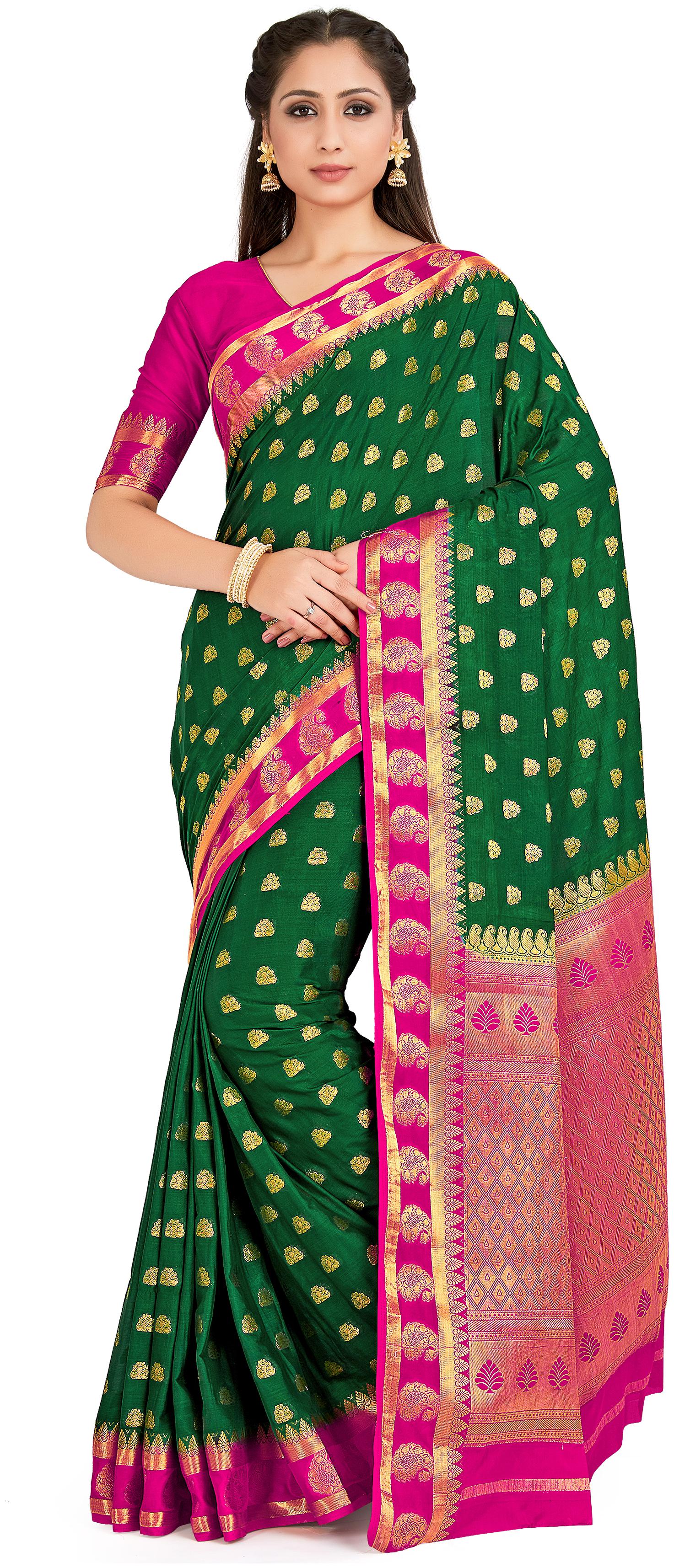 

Mimosa Crepe Festive Universal Saree With Blouse Green