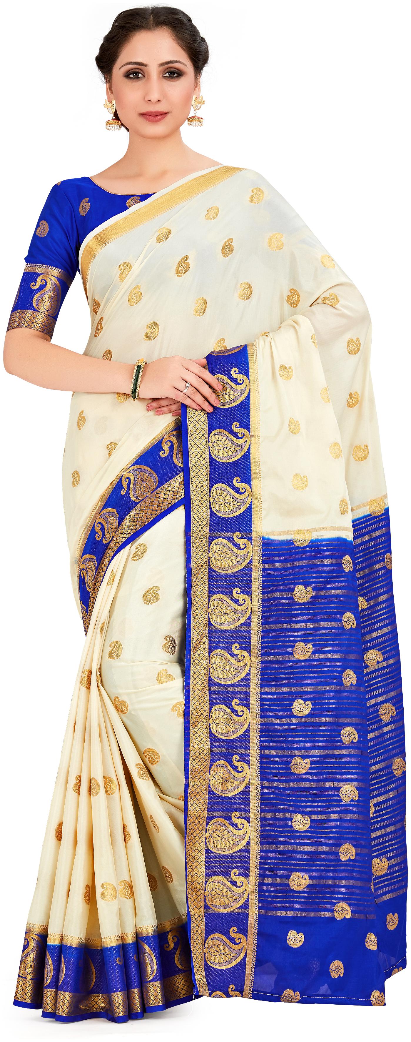 

Mimosa Crepe Wedding Universal Saree With Blouse Off White