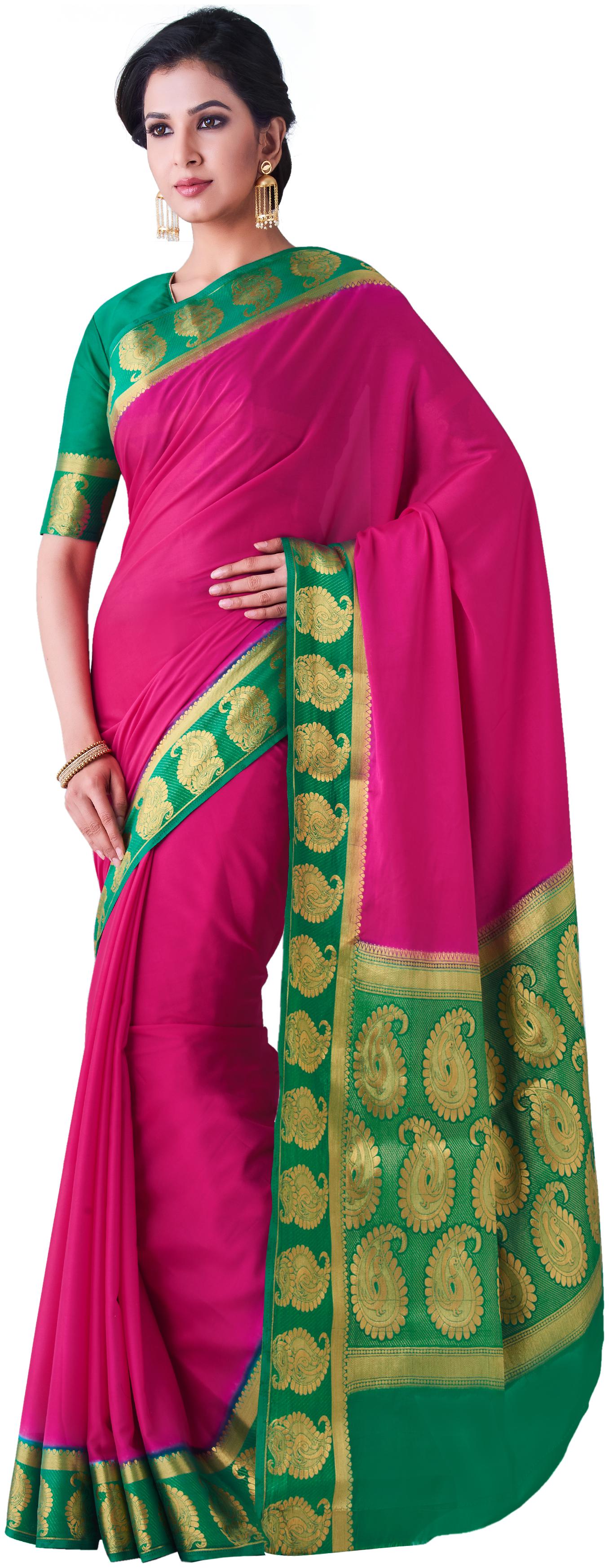 

MIMOSA Crepe Kanchipuram Silk Zari Work Sarees Pink Green