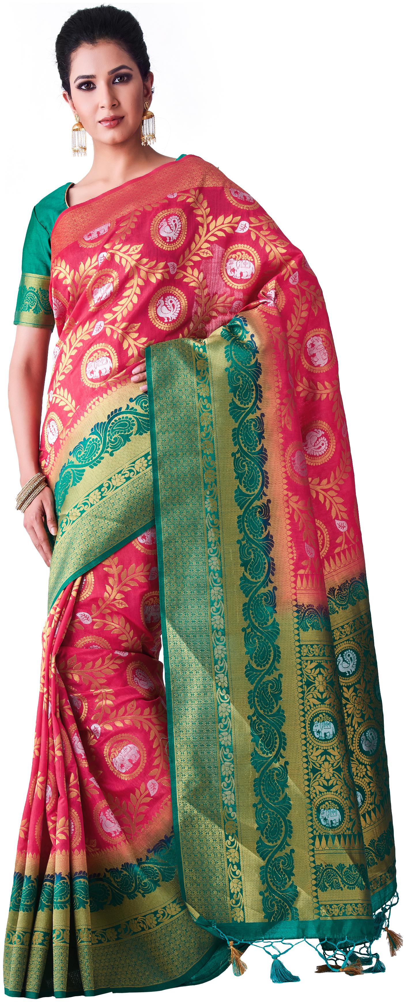 

Mimosa kanchipuram Style Art Silk Saree Color Pink