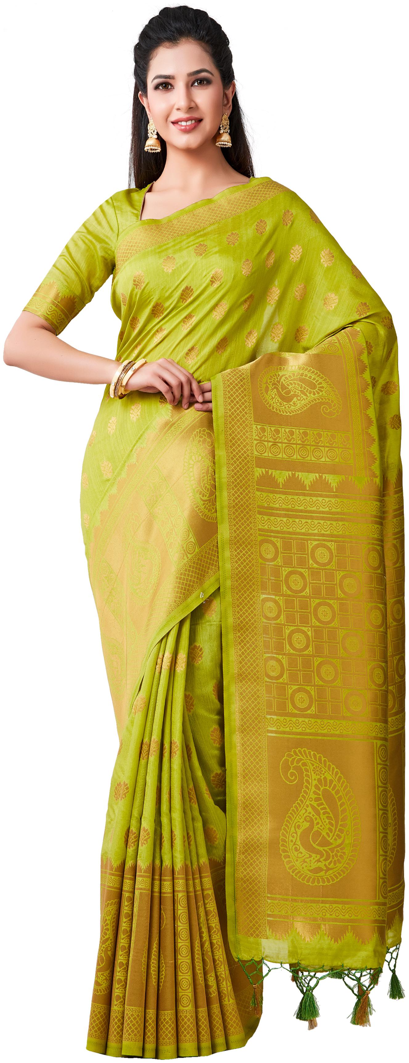 

Mimosa kanchipuram Style Art Silk Saree Color Green