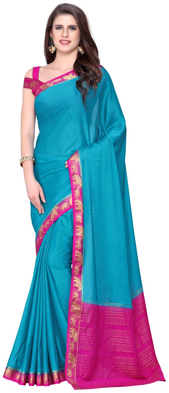 Buy Mimosa Kanjivaram Style Crepe saree color: Turquoise ( 4218-2218-2D ...