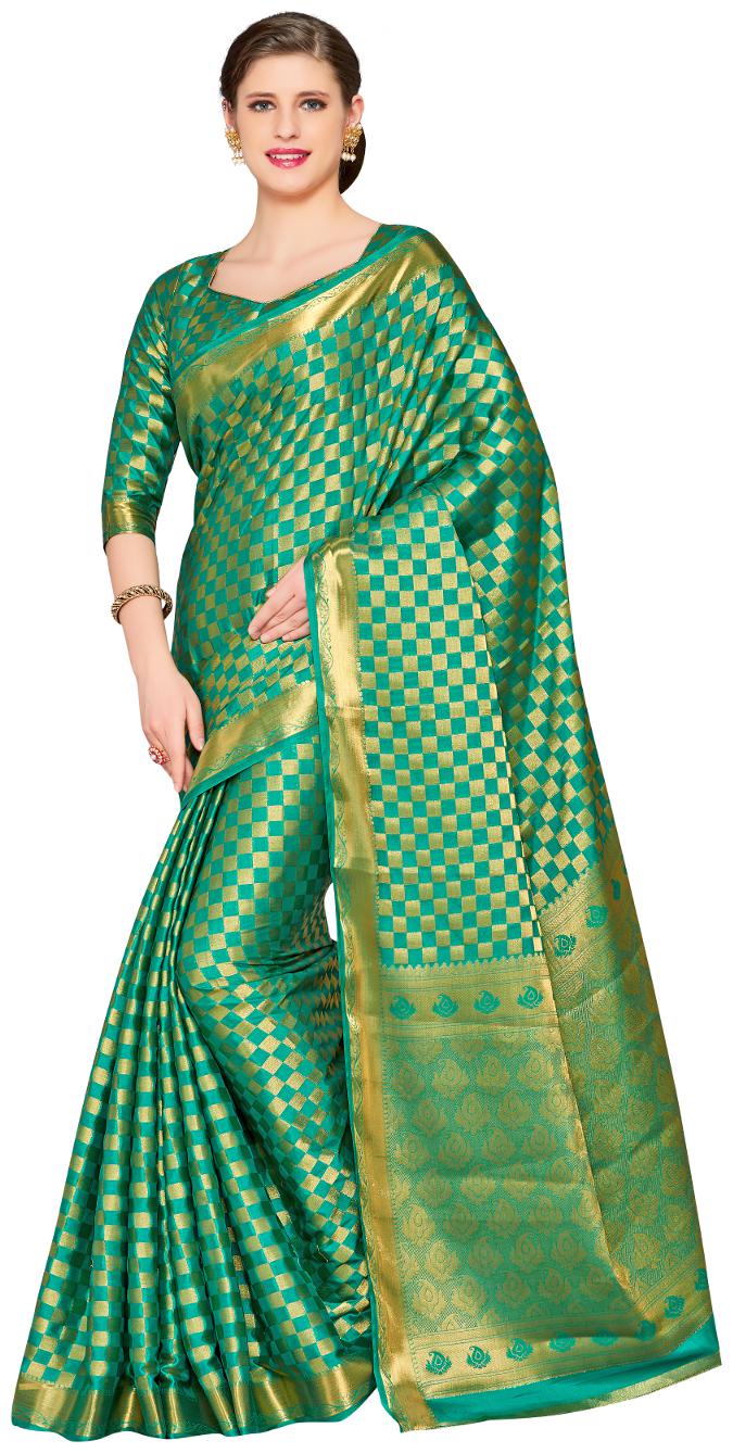 

Mimosa Green Woven Kanchipuram Silk Designer Saree With Blouse With blouse