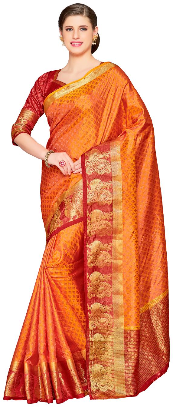 

Mimosa Kanjivaram Style Art Silk saree color Gold ( 4207-259-2D-RD-GLD-MRN )