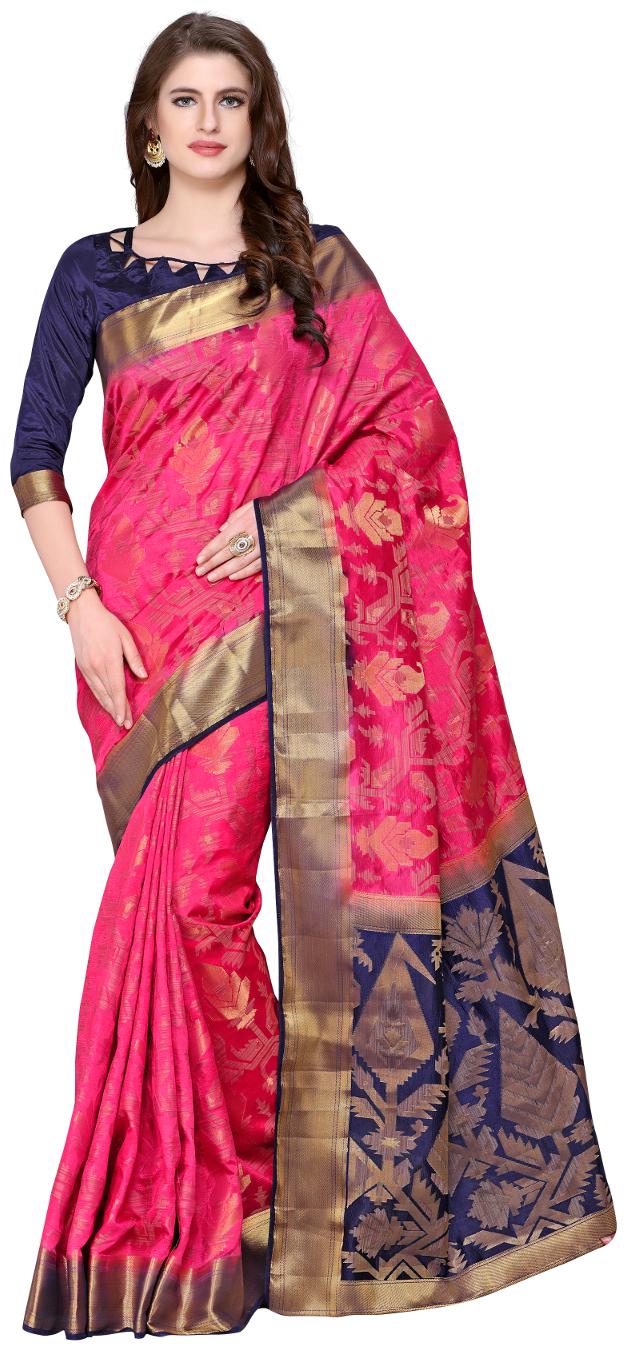 

Mimosa Kanjivaram Style Art Silk saree color Pink ( 4213-2197-2D-STRB-NAVY )