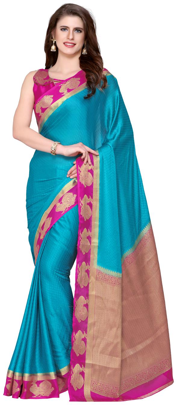 

Mimosa Turquoise Woven Kanchipuram Silk Designer Saree With Blouse With blouse