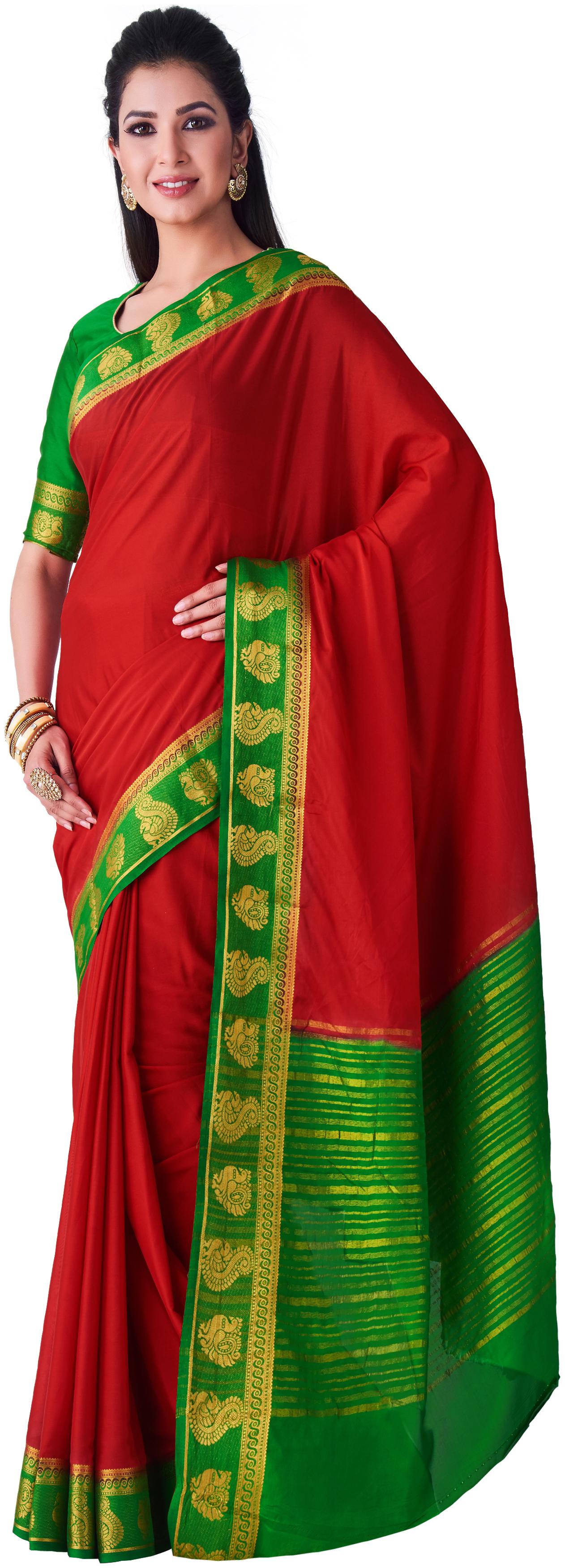 

Mimosa Mysore Silk Style crepe Saree Color Red