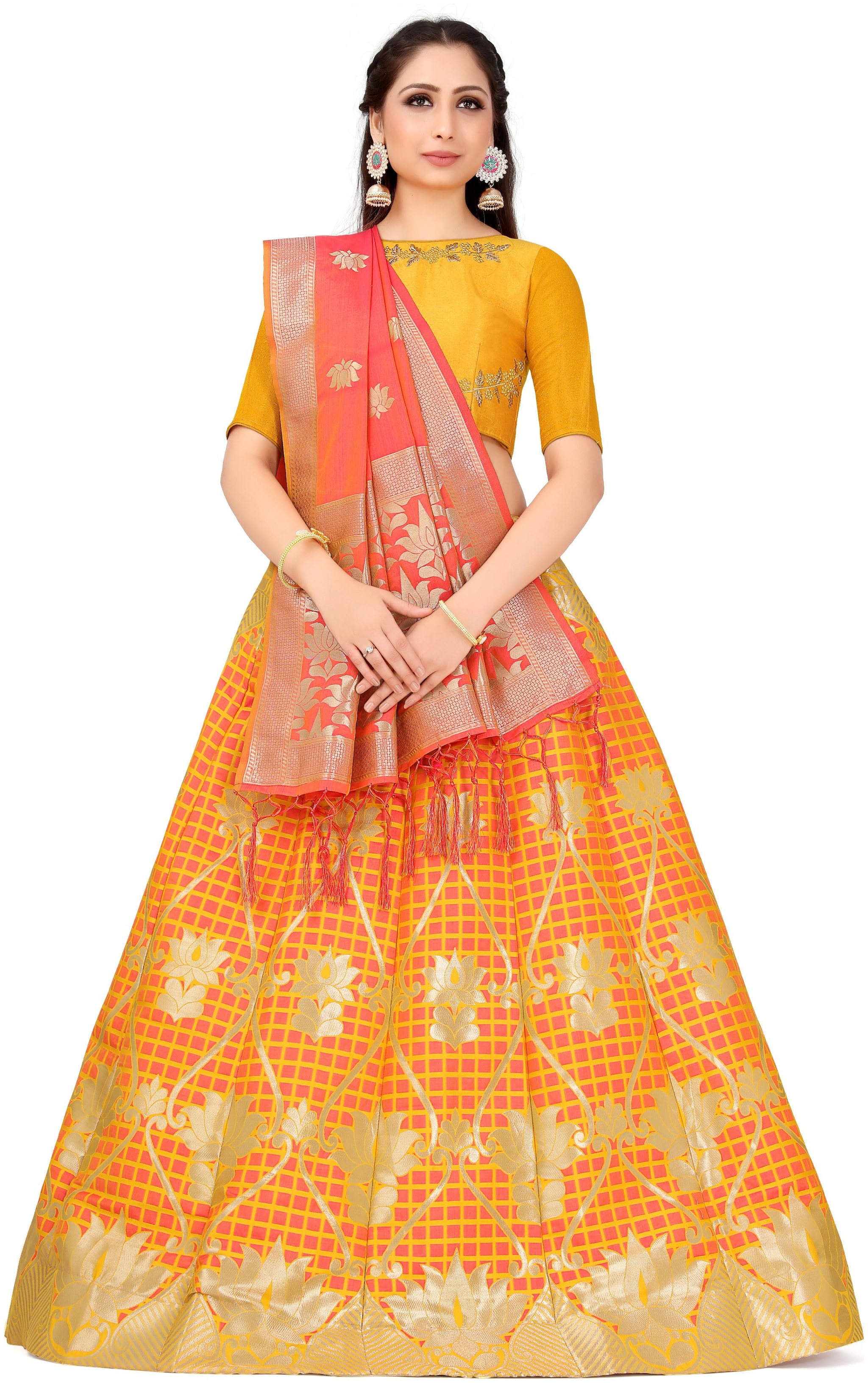 

Mimosa Silk Semistiched Lehenga Choli Dupatta Yellow