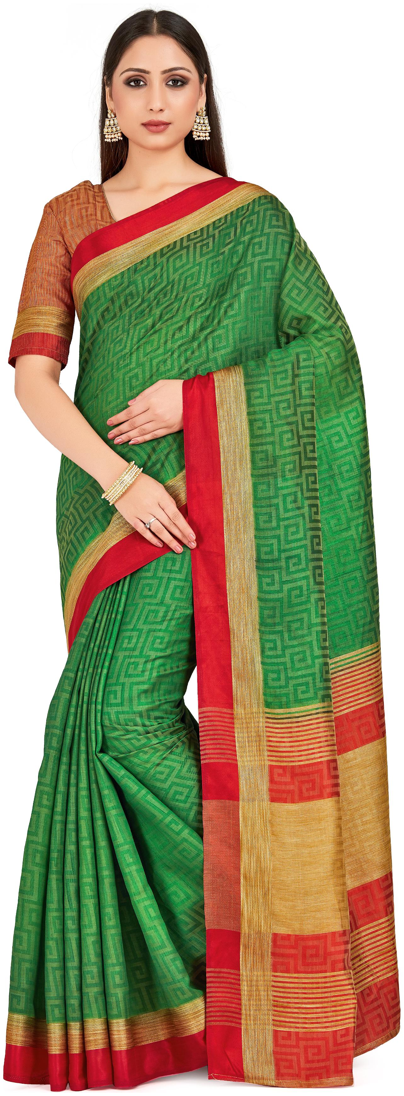 

Mimosa Silk Work Universal Saree With Blouse Green