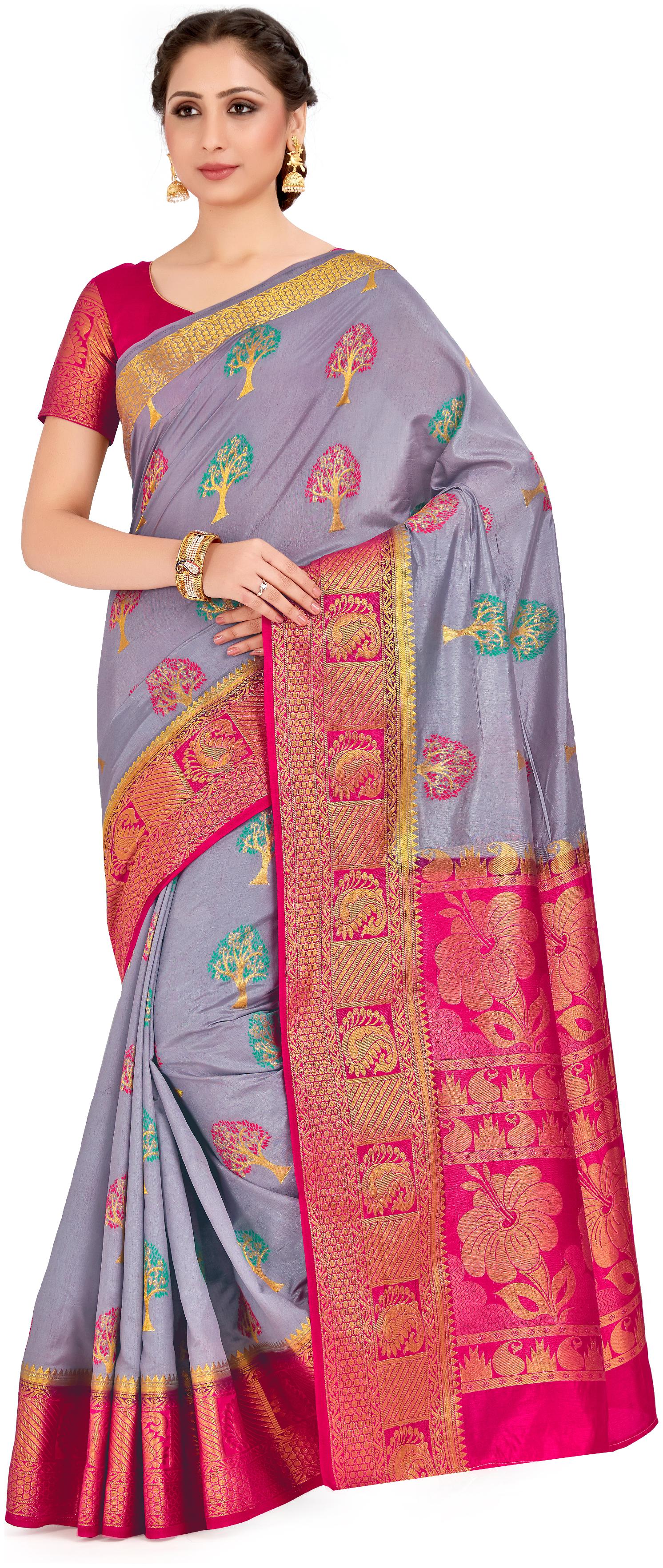 

Mimosa Purple Woven Kanchipuram Silk Regular Saree With Blouse With blouse