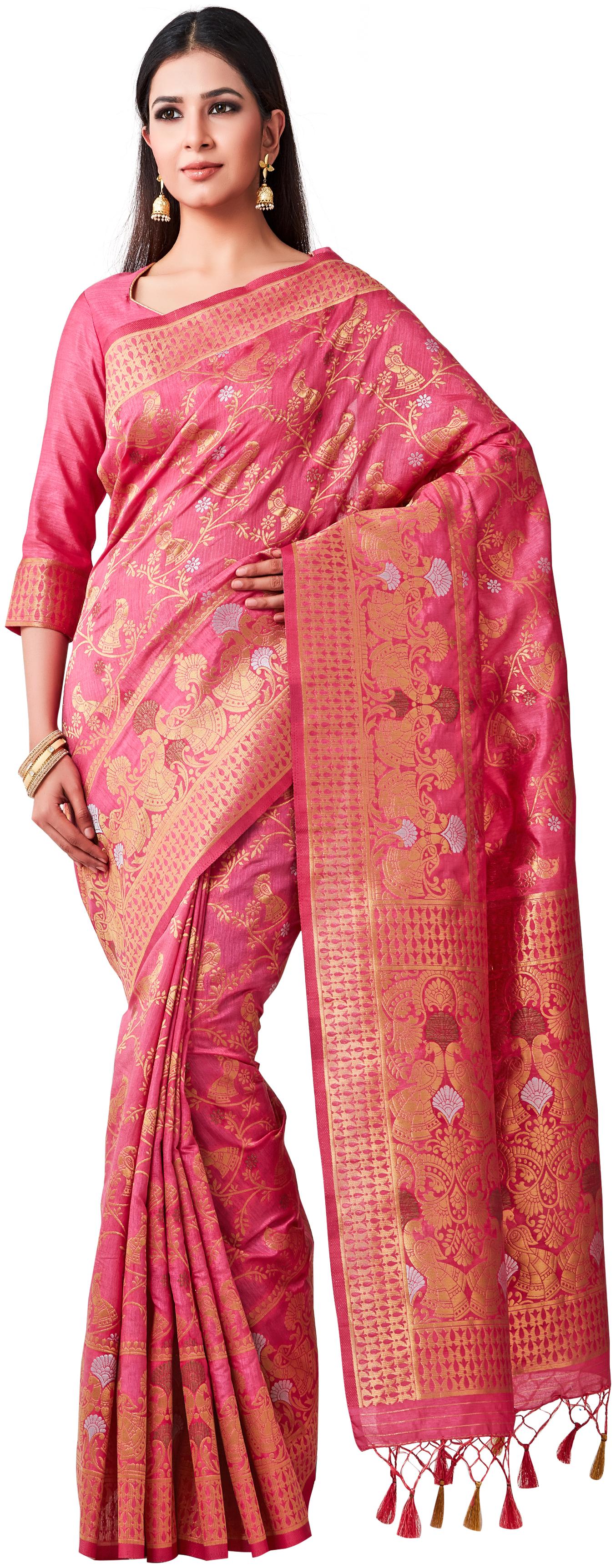 

MIMOSA Silk Kanchipuram Silk Zari Work Sarees Pink