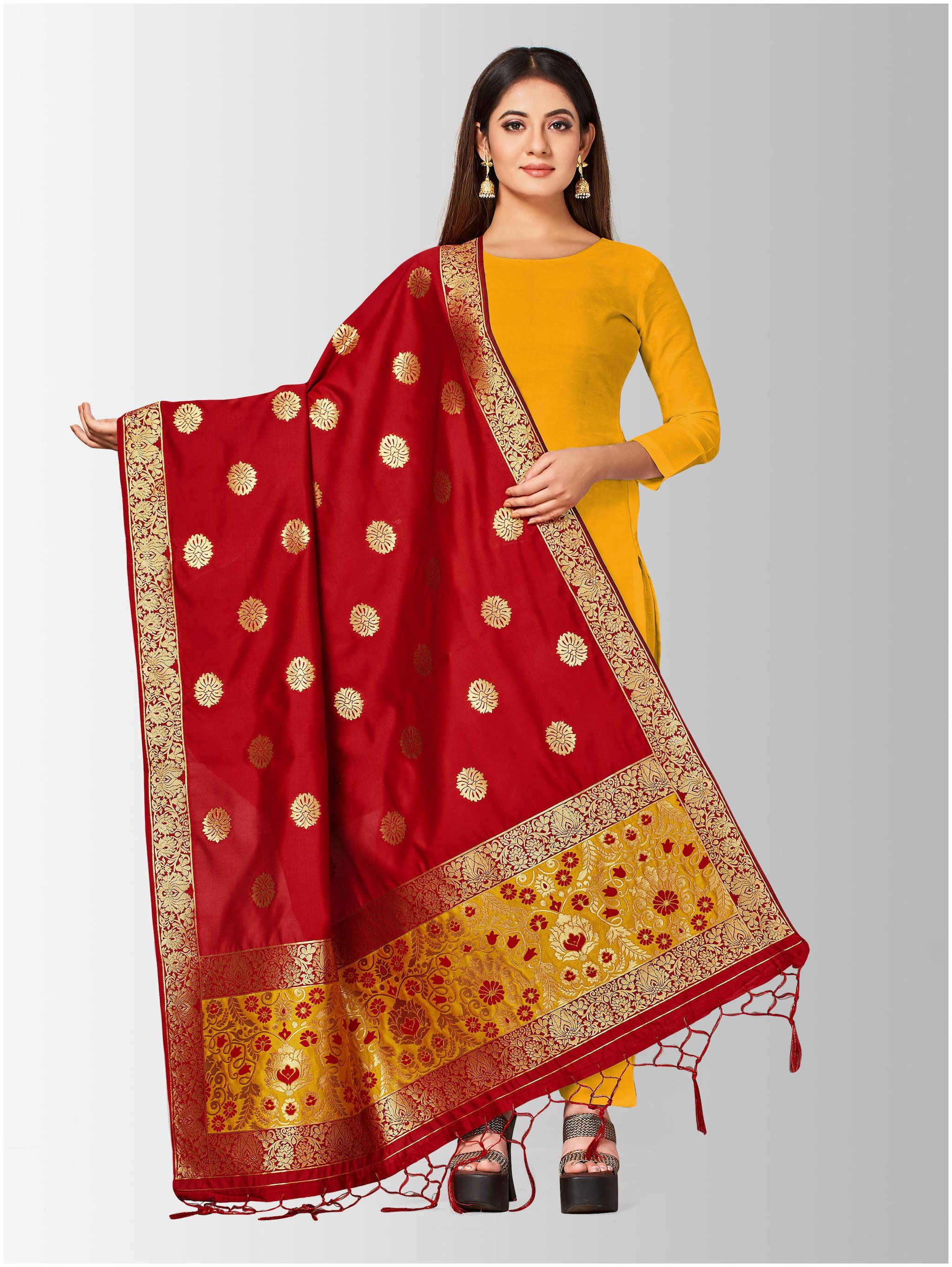 

Mimosa Silk Embellished Maroon Dupatta For Women