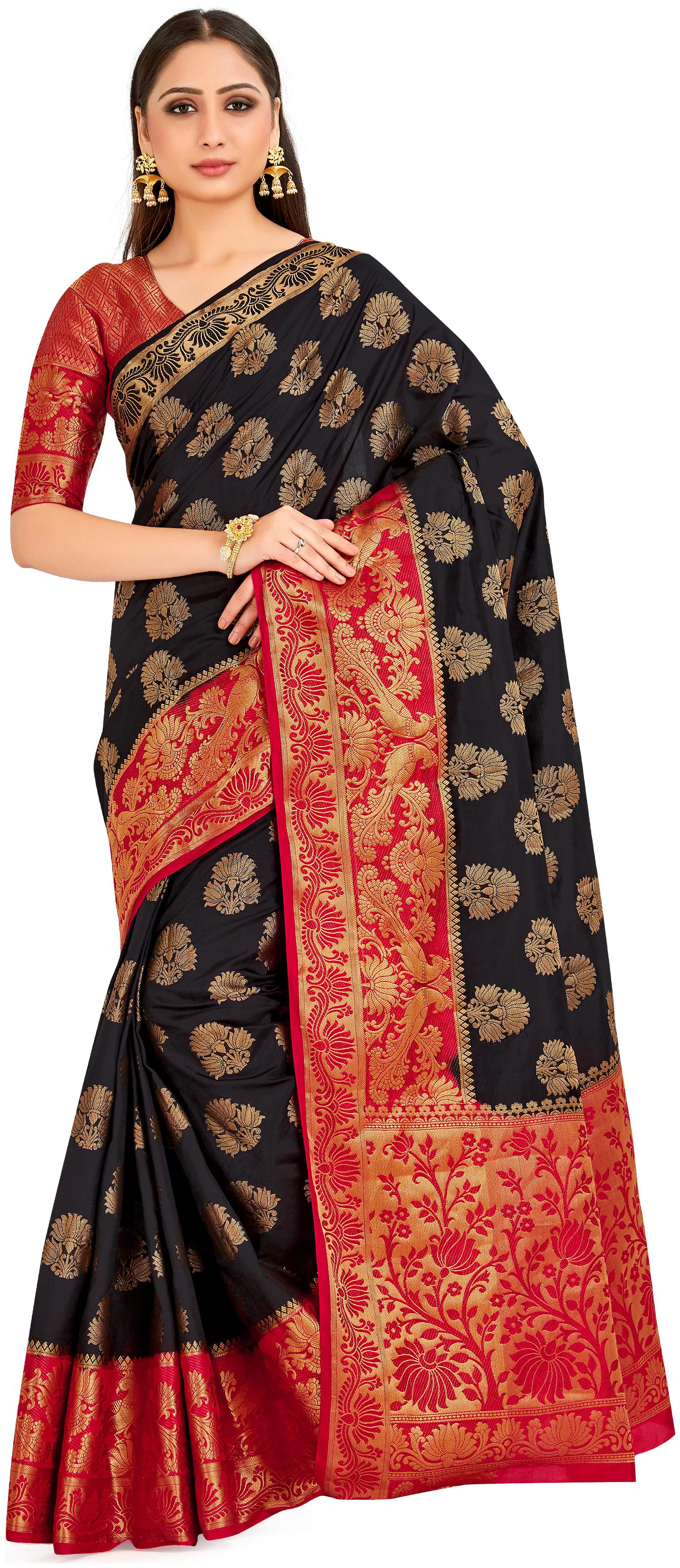 

Mimosa Silk Wedding Universal Saree With Blouse Black