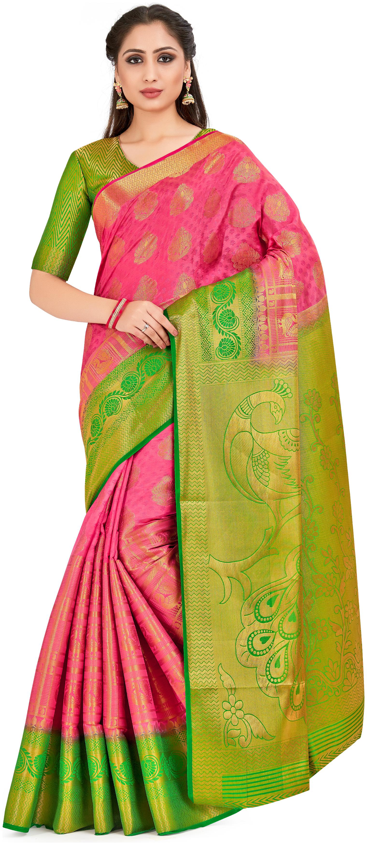 

Mimosa Silk Work Universal Saree With Blouse Pink