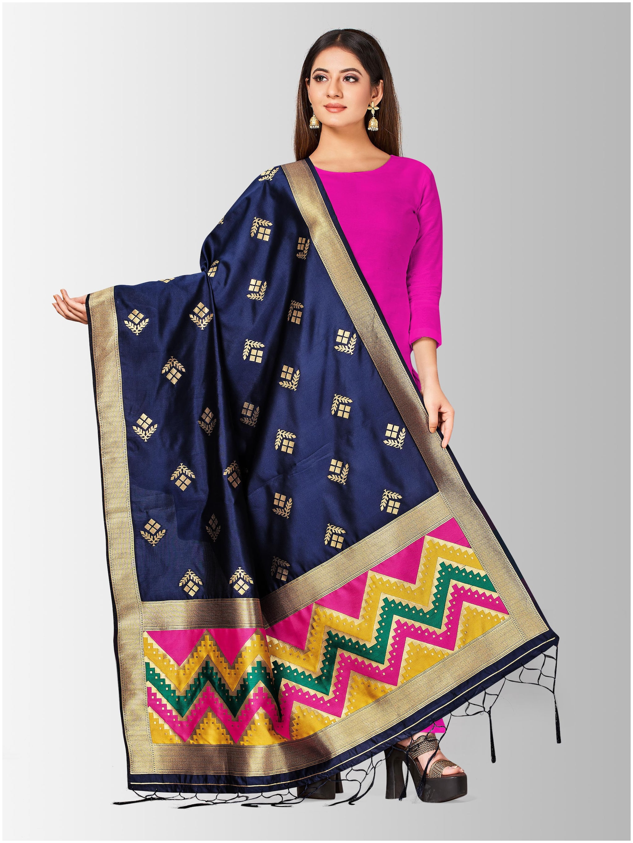 

Mimosa Silk Embellished Blue Dupatta For Women