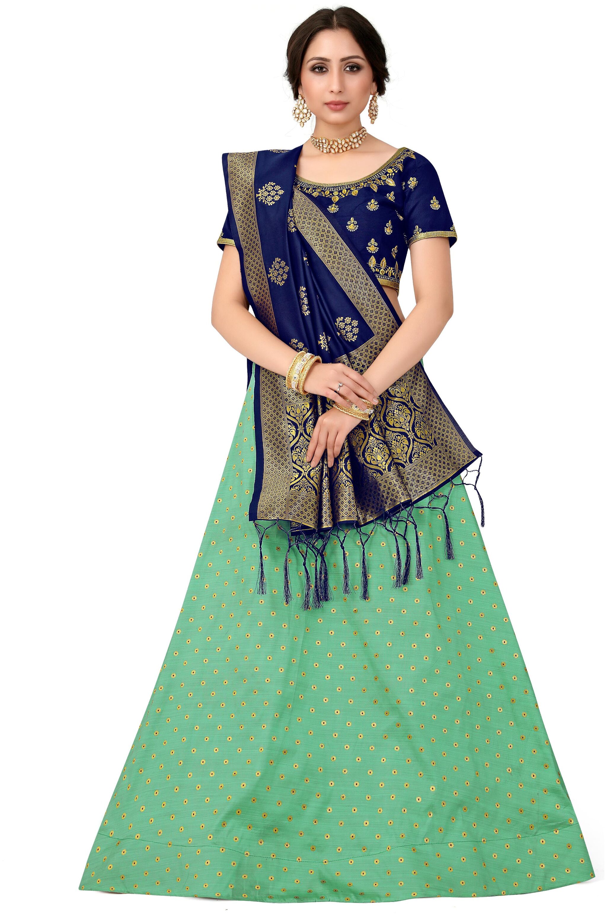 

Mimosa Silk Semistiched Lehenga Choli Dupatta Green and Blue