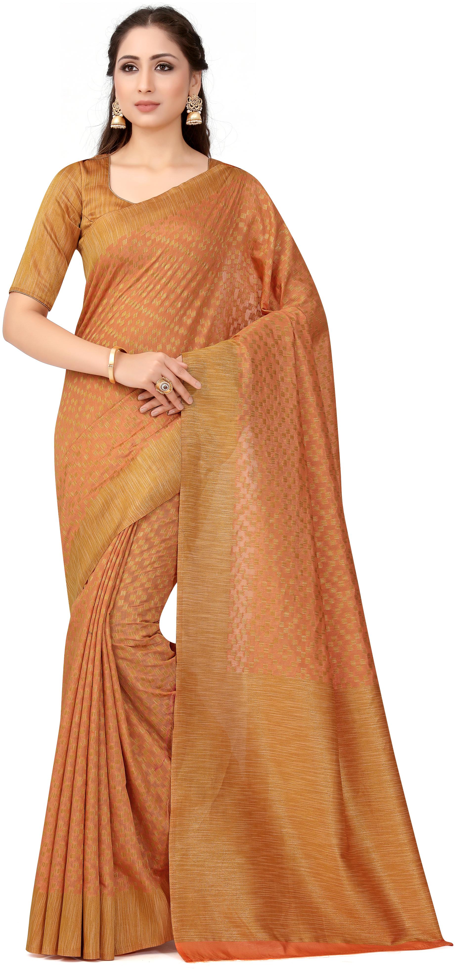 

Mimosa Orange Woven Patola Regular Saree With Blouse With blouse